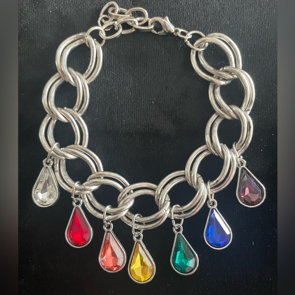 PRIDE Silver tone Link and Charm Bracelet 🌈